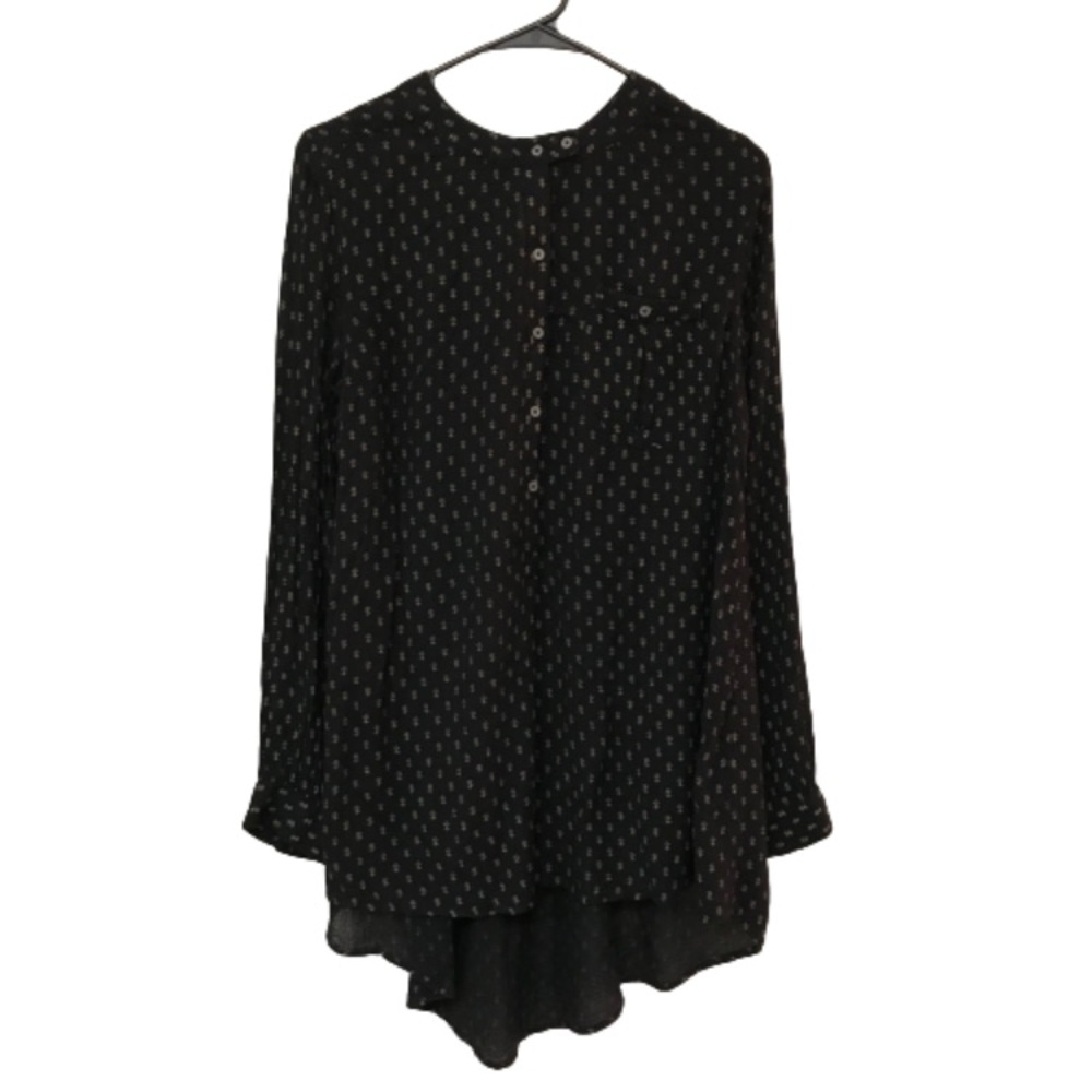 Free People Boho Tunic Blouse Printed Oversized High Low Black Small - Picture 2 of 10
